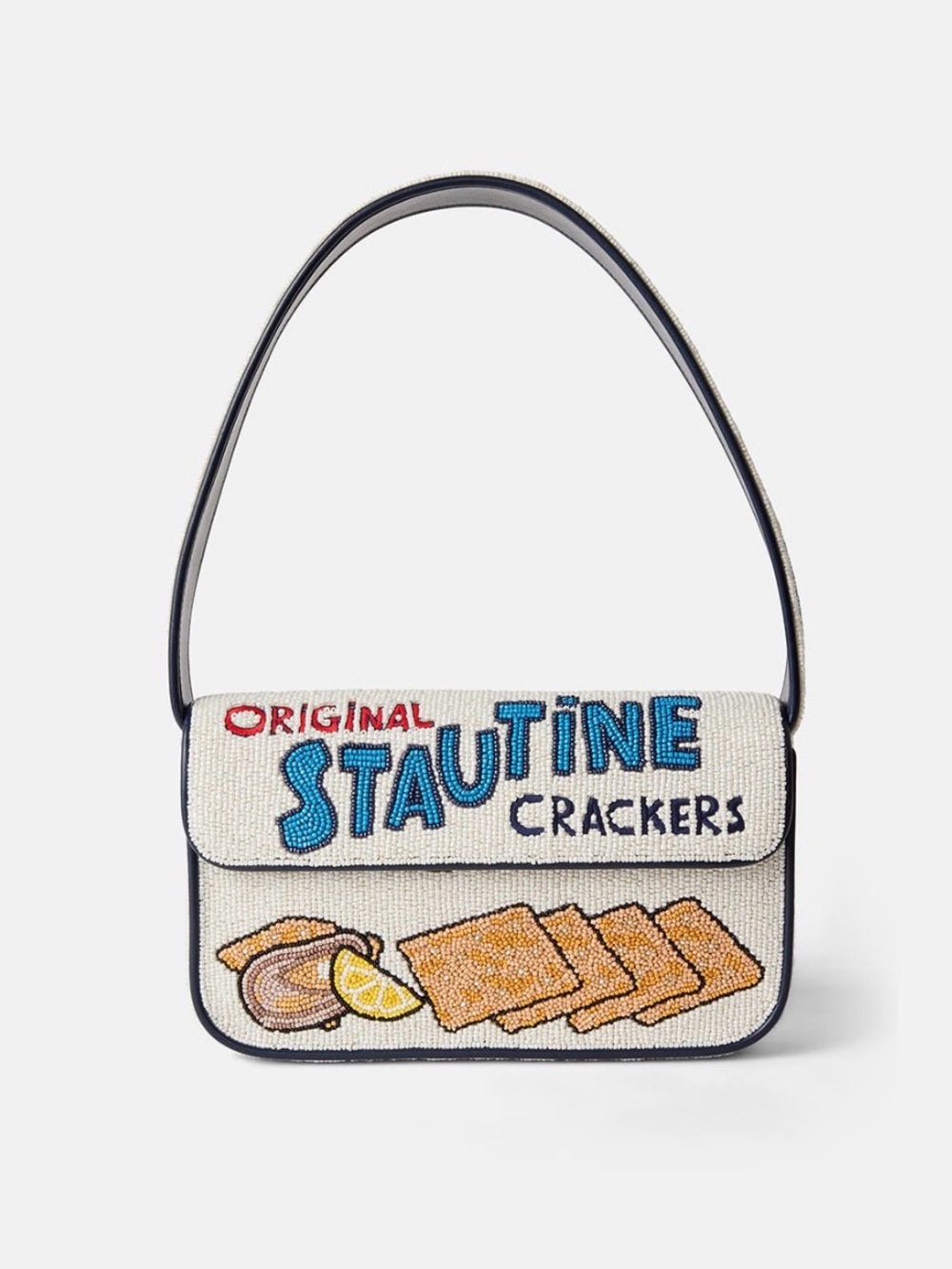 STAUD Tommy Beaded 'Stautine Crackers' Shoulder Bag - Blue/White/Tan